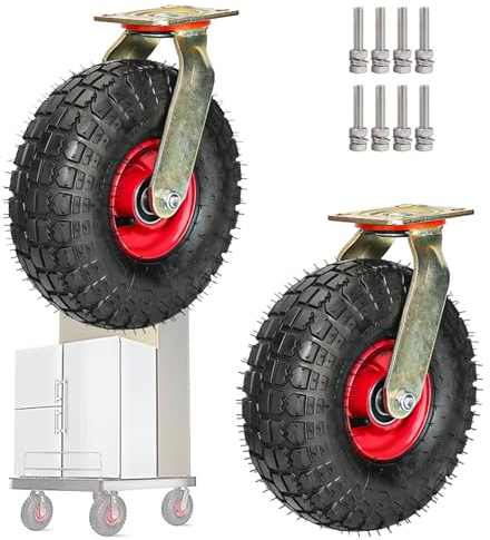 Schwerlastrollen-Set, Gummi-Lenkrollenrad, industrielle Schwerlastrolle, mit Reifenadern, 8 10''-Oberplatte fixiert, für Trolleys, Karren, Möbel, Transportwagen, Werkbank