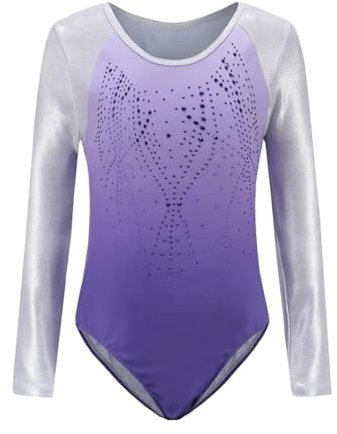 EKalgretrA Gymnastikanzug Mädchen Kinder Ballett Gymnastik Trikot Tanz Praxis Kleidung Mädchen Langarm Diamant Muster Body Anzug(Purple,6)