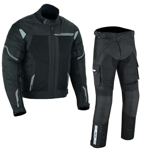 WMW WALI MOTO WEAR Motorradkombi herren 2-teiler mit Protektoren Motorradanzug leicht textil Motorradjacke Motorrad Sommer Jacke und Hose wasserdicht Motorrad kombi