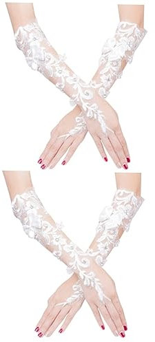 WRITWAA 2paare Elegante Lange Spitzenhandschuhe Für Bräute Weißes Hochzeitszubehör Dehnbar Und Bequem Für Hochzeit Verlobungsfeier Kostümparty Und Besondere Anlässe