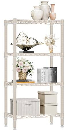 MZG 453 kg 4 nivåer hylla metallförvaringshyllor trådställ garderob organiserare för garage kök badrum tvätt ljus brun 30 cm D x 60 cm B x 120 cm H
