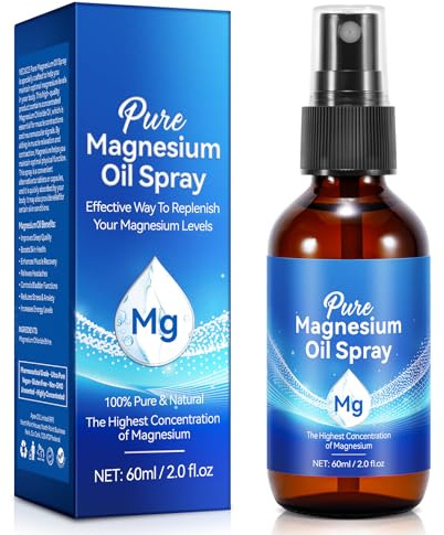 Magnesium Spray, Magnesiumöl für Füße, Körper, Haut, 100% naturtreu Pure Magnesium öl Fuß Körper Haut nähren Spray 60ml