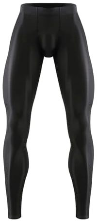 MSemis Männer Sport-Leggings Seidige Kompressionshose Yoga Fitness Strumpfhosen Bulge Pouch Skinny Tights Lange Unterhose Schwarz L