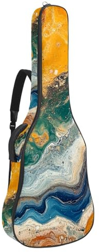 Gitarrentasche für Akustikgitarre, 104 cm, doppelter verstellbarer Schultergurt, Vintage-Kunst, bunter Marmor-Druck, 58 Gitarrenkoffer, wasserdicht, Oxford-Stoff, dicker Schwamm, Vintage-Kunst, bunter