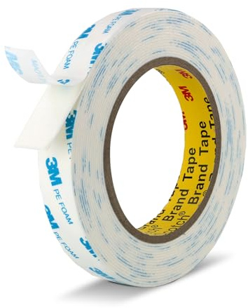 3M Doppelseitiges Klebeband Schaumstoffband Strapazierfähig 19 mm x 5,5 m Montageband zum Verbinden von Schaumstoffstreifen für Banner Poster Alarme Jalousien Zierleisten Weiß