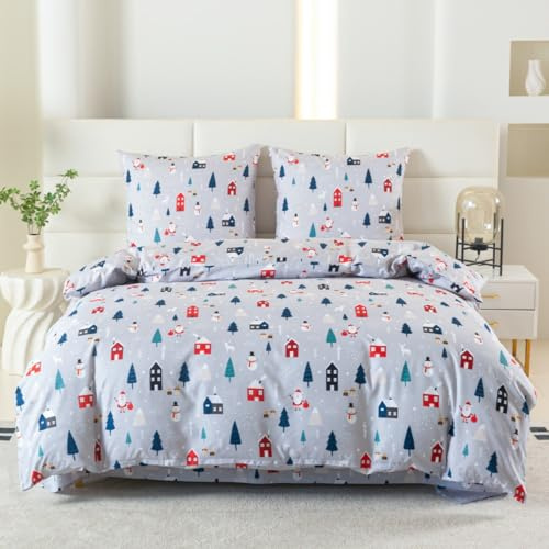 Juego de ropa de cama navideña Cotton Market de 2 piezas de microfibra, funda nórdica de 140 x 200 cm, funda de almohada de 70 x 80 cm, diseño festivo, ropa de cama para invierno y Navidad