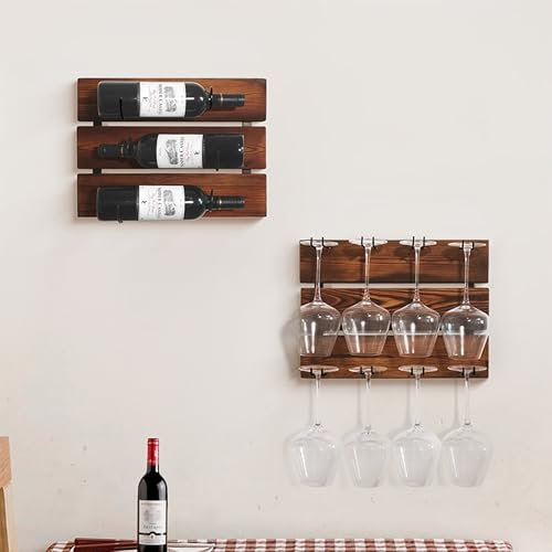 WXZXWXZX Weinregal Wand Flaschenregal Holz Wine Rack Bar Regal Wand Weinschrank Hausbar Weinregal Schmal Barschrank Mini Bar mit Weinglashalter für Esszimmer Bartheke Wohnzimmer Küche