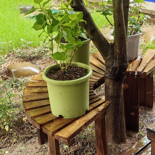 Gebogene Gartenbank aus Naturholz, halbrunde Allwetter-Außenbank, dekorative Rundum-Baumbank, solide halbrunde Pflanzenständer