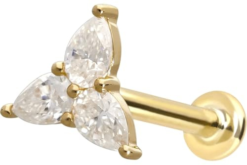PIERCINGLINE 14 Karat Gold Labret Ohr-Piercing mit Push Fit MOISSANIT-BLUME