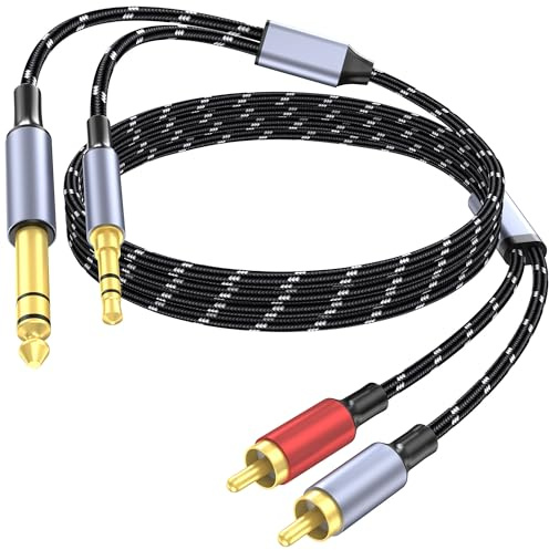 3.5mm to RCA, 1/4 TRS to Dual RCA Cable, 2-in-1 Audio Cable, Gold-Plated HiFi Sound Headphone Jack Auxiliary Cord 1/8 6.35mm Adapter Stereo Y Splitter for Phone Speaker MP3 Tablet HDTV 6.6FT
