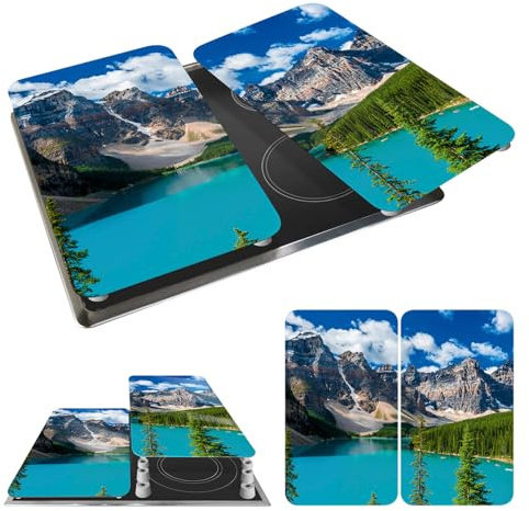 WENKO Herdabdeckplatte Universal Mod. Bergsee, höhenverstellbar für alle Herdarten, Schneidebrett und Spritzschutz, Glas, 30 x 52 cm, 2-teilig