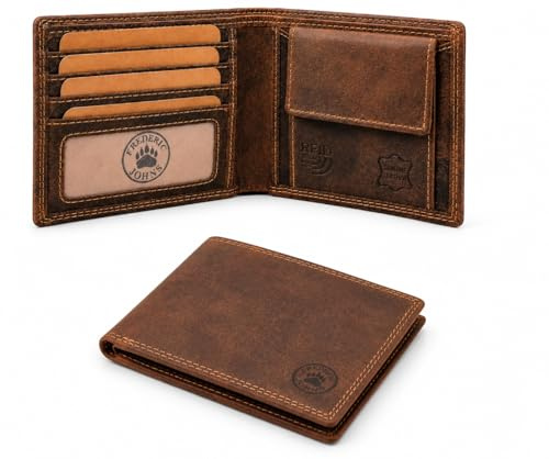 Frédéric Johns® Portafoglio Uomo Pelle Vintage RFID – Sottile, Compatto e Leggero, Protezione Anti Clonazione Carte, Ideale per Tasca Jeans, Ottimo Qualità Prezzo