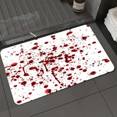 KDWJS Badematte rutschfest Super Absorbierende Badezimmerteppich,Waschbar Duschvorleger,Badewannen undBadezimmer,Flecken und Blut auf weißem Hintergrund, Halloween-Motiv,40x60 cm