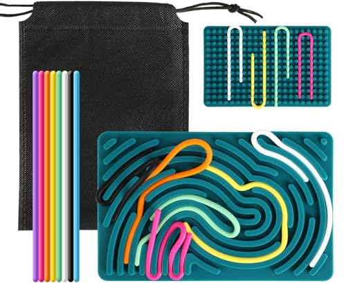 Strehknewen – Tablero Sensorial Activity Board de Silicona Doble Cara, Juguetes Sensoriales Autismo y Antiestres Adultos, Juegos Niños 3 Años, Regalos Cumpleaños Niños, con Bolsa de Viaje y 20 Cordone