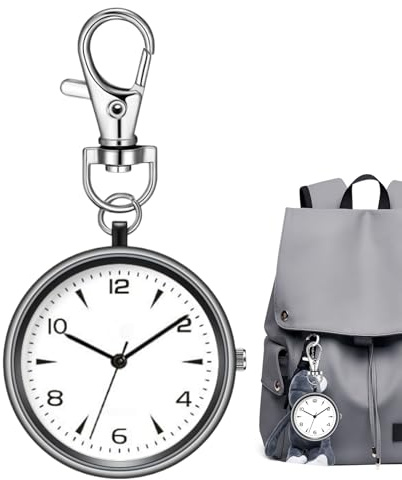 Naqqios Reloj de bolsillo - Reloj de clip de cadena redonda | Reloj de bolsillo portátil con hebilla, unisex reloj silencioso portátil para la escuela de trabajo en casa mujeres viajes para