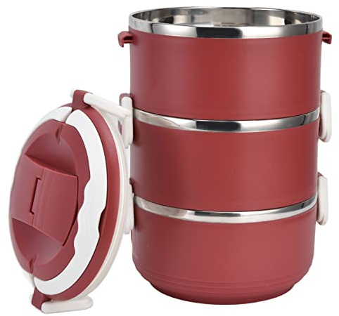 Jwthee Juego de contenedores de almuerzo aislantes portátiles, 3 capas a prueba de fugas apilables cajas bentos en el hogar de acero inoxidable de acero inoxidable caja para niños para (3 nivel)
