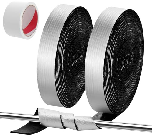 Ovveroche 2 PCS Pipe Insulation Wrap 2 Wide X 32.8 Ft Outdoor Foam Pipe Insulation Aluminum Foil Self Adhesive Duct Tape with 1 Pcs Bucky Tape for Winter Freeze Protection Cold Hot Water Pipes
