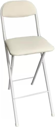 Sgabello da bar pieghevole con schienale e poggiapiedi, sedia da cucina imbottita da 65 cm, per ufficio, casa e dormitorio, design leggero e salvaspazio in bianco