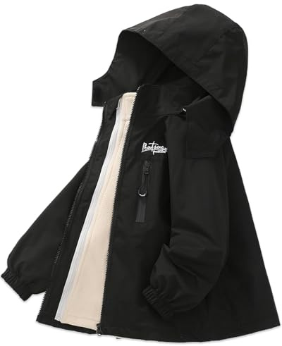 Exemaba Kids 3 in 1 Water-resistant Jacket, Boys Girls Winter Rain Coats with Detachable Fleece Lining & Hood for Walking, Hiking, Travelling