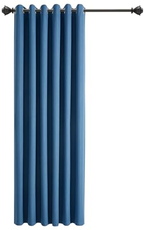 INSPIRE HOMEWARE 100% Blackout Eyelet Linen Curtains for Living Room 66x84 Inch Drop Thermal Insulated & Super soft Ring Top Blue Curtain Single Panel with Matching Tie Backs