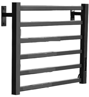 Portasciugamani Riscaldato Elettrico Da Bagno In Bianco E Nero Display Digitale In Alluminio Radiatore Scaldasalviette A Risparmio Energetico Basso Consumo Energetico(Right,Black 45CM no shelf)
