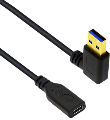 BCIOUS Cable de datos de 90 grados tipo C a USB 3.0, cable de transferencia de datos eficiente, velocidad de 5 Gbps, para lector de tarjetas, hub tipo C a extensión USB