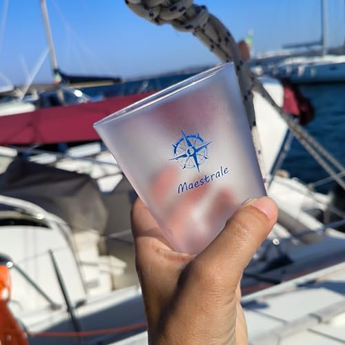 Set Bicchieri da Barca Infrangibili in SAN con Rosa dei Venti da 400 cc - Resistenti, Impilabili, Stile Nautico - Un vento per Ogni Ospite, Nessuna Confusione a Bordo, Vivi il Mare con Stile! (6)