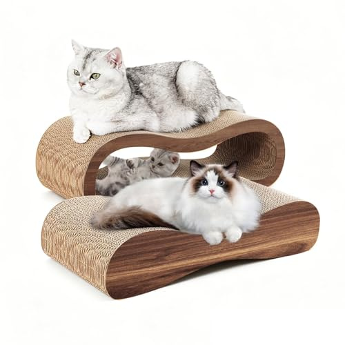 Cat Sofa Cardboard Scratcher Bed 2-in-1 Cat Scratching Couch Board (Dark) | Cats Scratchers Scratch Pad Cardboard Lounge Bed Corrugated Cardboard Scratcher for Indoor Kitty to Rest & Play (56x22x18CM)