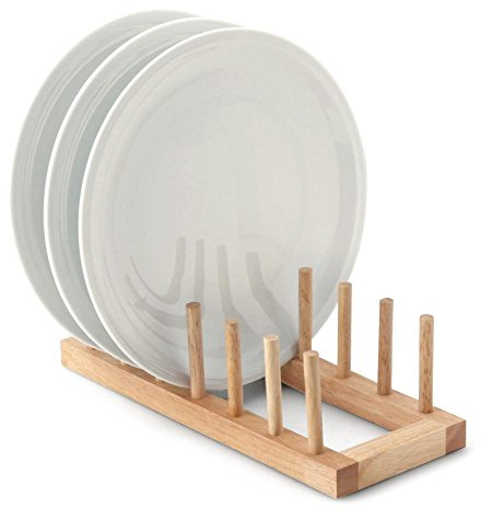 Continenta Tellerständer für 6 Teller, Tellerablage, Tellerregal aus Gummibaumholz, Größe: 30 x 12 x 9 cm (ohne Teller)