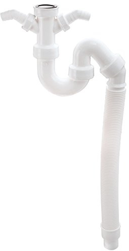 Sanitop-Wingenroth Röhrensiphon für Spüle | Geruchsverschluss für Küche | Kunststoff-Siphon mit Geräteanschluss | 2 Winkel-Schlauchverschraubungen 45 degree | 1 1/2 x 40/50 mm | Weiß | 22230 3, Weiß - 1 1/2 Zoll X 40/50 Mm - Modell 2, 1 ½ x 40/50 mm mit 2 Winekln