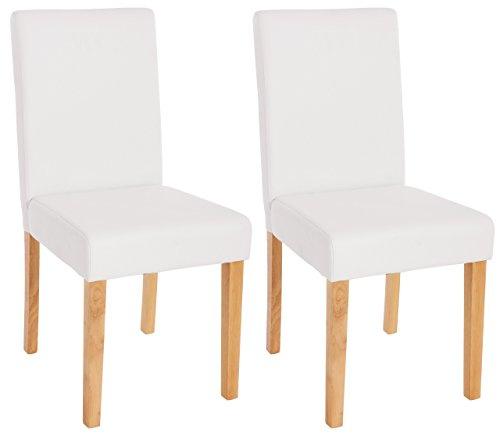 Mendler 2er-Set Stuhl Littau - Kunstleder, weiß matt, helle Beine | Esszimmerstuhl, Küchenstuhl