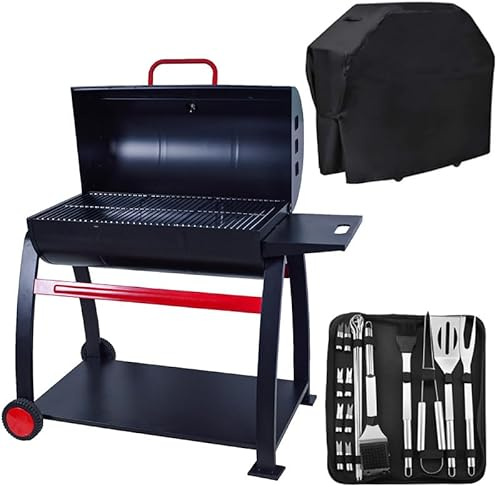 Goodesmith Large Barrel Charcoal Barbecue with Free Heavy-Duty Cover & Deluxe BBQ Tool Set