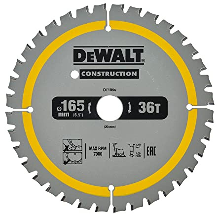 DeWalt DT1950-QZ Construction Circ Saw Blade, Yellow, 165 x 20 mm