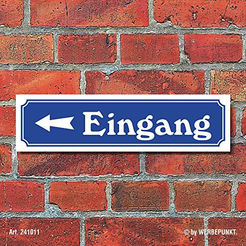 Schild im Straßenschild-Design Eingang Links 300 x 100 mm | 3 mm Alu-Verbund, wetterfester UV-Direktdruck, robust und langlebig, Made in Germany