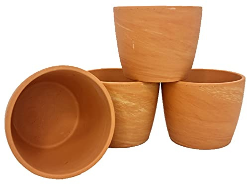meindekoartikel 4er-Set Ziertöpfe Marmor - Blumentöpfe Übertöpfe Pflanztopf - Tontöpfe - Naturprodukt - wiederwendbar (Ø außen ca. 10 cm x Höhe 8 cm)