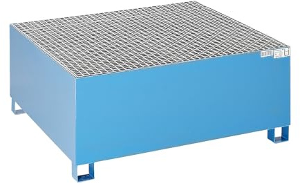 eurokraft basic | Stahl-Auffangwanne für Tankcontainer IBC/KTC | Für 1 x 1000-l-Container / 4 x 200-l-Fass stehend, pulverbeschichtet, blau RAL 5012
