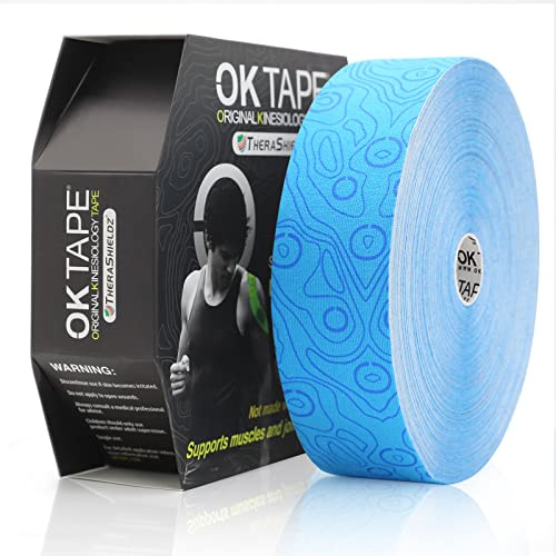 (2in X 103 Feet) OK TAPE PRO Bulk Kinesiology Tape, Original Elastic Latex Free Kinesiology Therapeutic Tape, Free Cut Printed, Blue+Blue