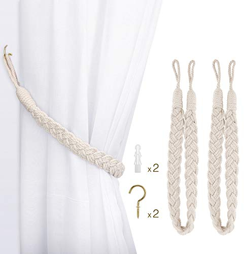 Lewondr Curtain Rope Buckle, 2 Stück Baumwolle Strickknoten Geflochtene Window Curtain Raffhalter Dekorative Vorhänge Holdback für Wohnzimmer, Schlafzimmer, Cafe - Beige