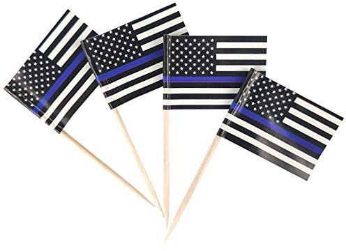 JBCD Thin Blue Line Amerikanische Zahnstocher-Flagge, Polizei, kleine Cupcake-Topper, Flaggen, 100 Stück