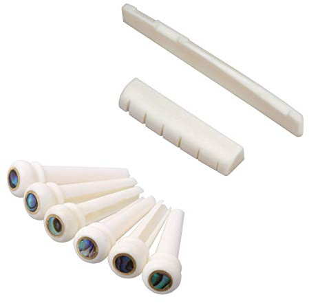 Akustikgitarre Stegpins Saitenende Knochen Sattel und Steg Abalone Ersatzteile Set (Steg und Sattel und Pins Set)