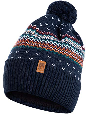 HEYO Unisex Wintermütze | Bommelmütze | H00002 | Beanie mit Fleece gefüttert | Warme Strickmütze mit Pom Pom Norweger Muster
