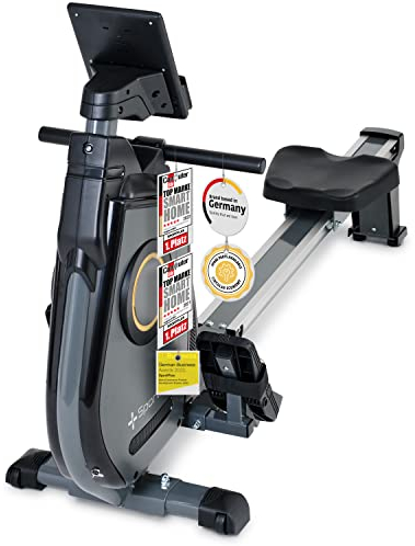 SportPlus Rudergerät für zuhause, Rudergerät klappbar mit App-Steuerung und 24-Stufen-Magnetbremse mit 8kg Schwungmasse, Maße: ca. 180x48x96,5cm (LxBxH); Klappmaße: 79x48x134cm (LxBxH)