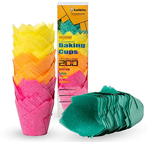 katbite Pirottini per muffin in in carta, 200 pezzi, per feste, matrimoni, compleanni, muffin rosa, giallo, arancione, verde