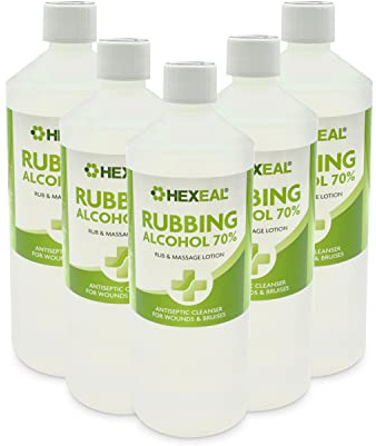 Hexeal 70% Rubbing Alcohol 5L - Cleaning Fluid & Disinfectant | 5 x 1L - Removes Grime from Phones and Electronics, Powerful Degreaser and Cleaning Fluid