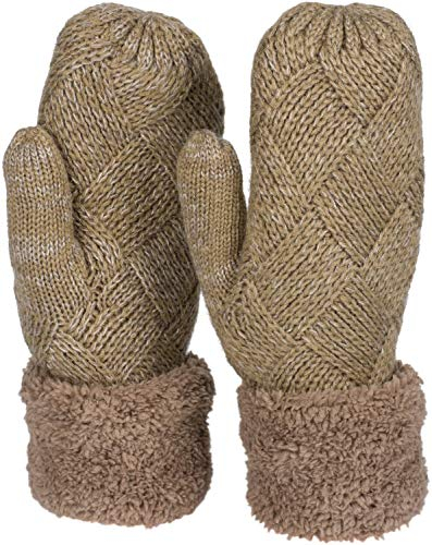 styleBREAKER Damen warme Winter Strick Fäustlinge, Handschuhe mit Rauten Muster, Thermo Fleece, Strickhandschuhe 09010031, Farbe:Braun