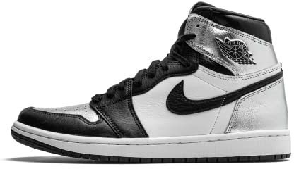 Jordan Air 1 Retro hoch-liegender Damenschuh, OG WM CD0461 001 Silber (Silver Toe), Größe 38,5 W, Schwarz/Metallic Silber-Weiß-bl, 36 EU
