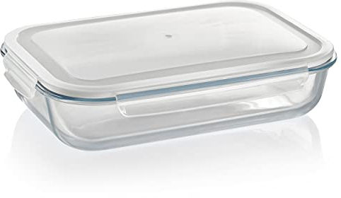 Grizzly XXL Glas Frischhaltedose, 3600 ml, luftdicht, rechteckig, Click-Verschluss, vielseitige Vorratsdosen für Ofen, Mikrowelle, Gefrierfach