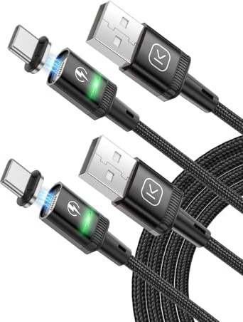 Kuulaa Magnetisches USB-C-Ladekabel, 2 Stück, 3 A, magnetisches USB-Kabel mit Typ-C-Adapter, unterstützt QC 3.0 Schnelllade-Datentransfer, Nylon-geflochtenes Magnet-Ladekabe (Black, 1M*2)
