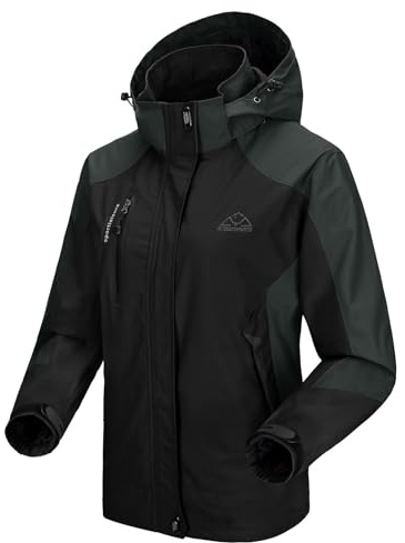 donhobo Damen Outdoorjacke Wasserabweisend Atmungsaktiv Winddicht Softshelljacke Wanderjacke Leicht Funktionsjacke mit Abnehmbarer Kapuze (01 Schwarz, XL)