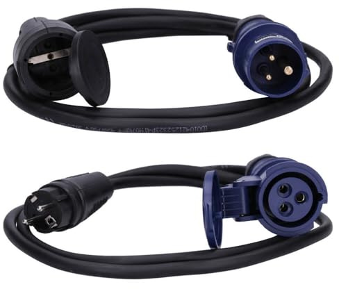 Voxura CEE-Adapterleitung Schutzkontaktkupplung Schuko Stecker Set Schutzkappe Caravan Wohnmobil Zubehör 3-polig 230V 16A H07RN-F 3x2,5 IP44 2m